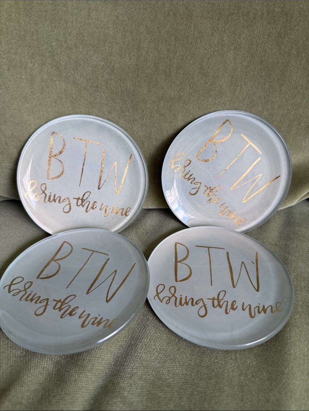 🗽❤️Prima Designs Gold Foil Round Coasters with White & Gold Script (Set of 4)